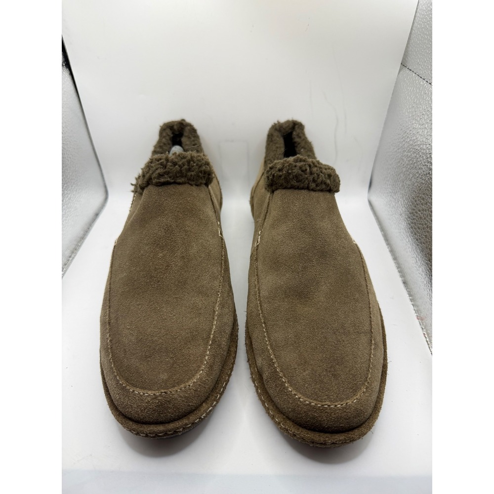 Lands End Womens Suede Moccasin Slippers Brown Faux Fur Lined Size 9B 397817